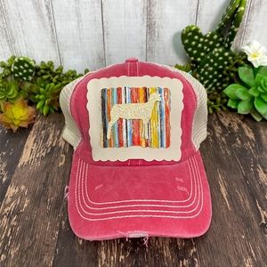 Glitter Serape Lamb Salmon Red Pink Hat